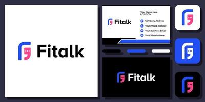Initial Letter F Bubble Chat Talk Speech Speak Conversation Vector Logo Design with Business Card