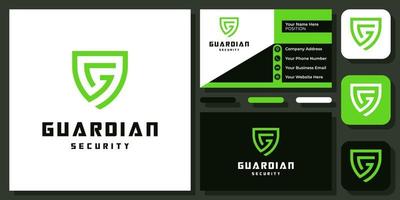 Initial Letter G Shield Security Guard Protection Secure Protect Vector Logo Design with Business Card