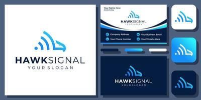 Bird Signal Communication Technology Fly Wing Connection Vector Logo Design with Business Card