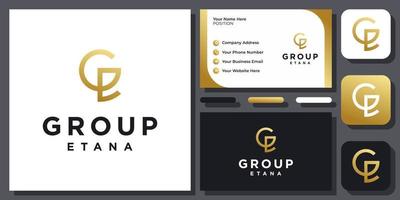 Initials Letter GE or G E Gold Luxury Simple Monogram Vector Logo Design with Business Card