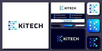 Initial Letter K Technology Digital Connection Circuit Molecule Vector Logo Design with Business Card