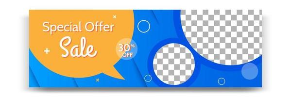 Abstract gradient modern geometric banner template design in blue, yellow, orange color. Suitable for advertising and promotion in social media post, blog, web, cover, header. vector