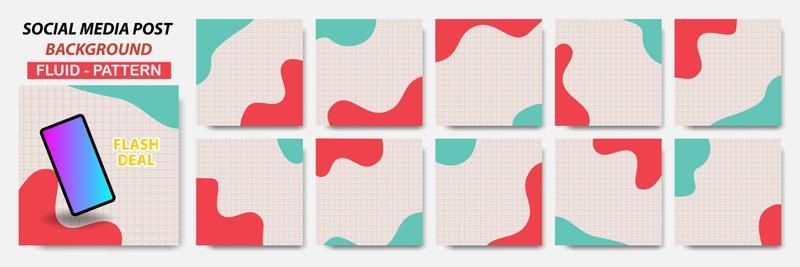 Set collection of square banner layout in red color combination with dots line pattern