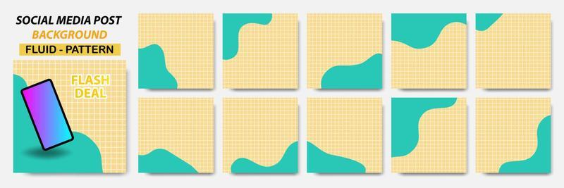 Set collection of square banner layout in yellow, green color with dots line pattern