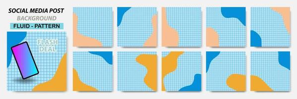 Set collection of square banner layout in blue orange color with square line pattern vector