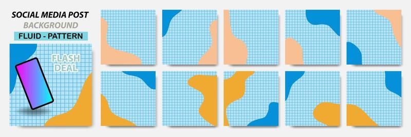 Set collection of square banner layout in blue orange color with square line pattern
