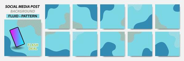 Set collection of square banner layout in blue orange color with line pattern vector