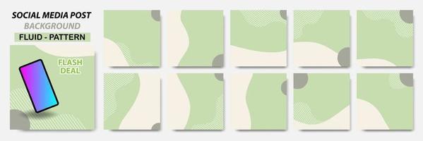 Set collection of square banner layout in green color with line dots pattern vector