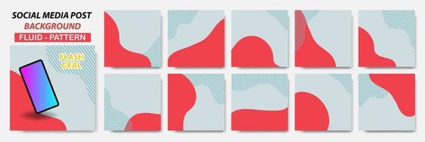 Set collection of square banner layout in red color combination with line pattern vector