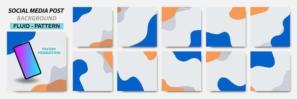 conjunto de diseño de banner cuadrado fluido en color azul, naranja con patrón de puntos vector