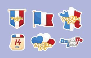 Set of Bastille Day Festivity Stickers vector