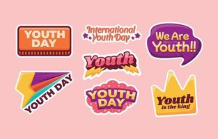 conjunto de pegatinas del día internacional de la juventud vector