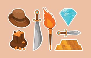 Treasure Hunter Object Stickers Collection vector