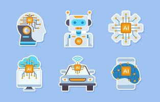 Artificial Intelligence Technology Sticker Set vector