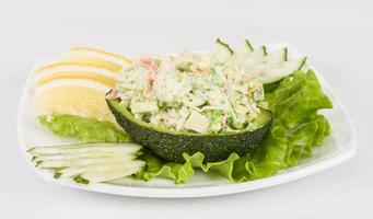 Crab meat salad with green caviar photo
