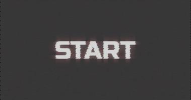 Glitch pixel video game screen animation with start text