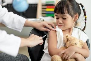 Successful covid-19 vaccination. cute little girl while being immunized against coronavirus photo