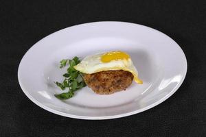 Beef cutlet with egg and coriander photo