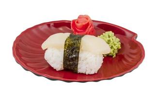 sushi hotate with slice of scallop isolated on white background photo