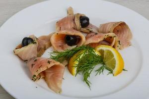 Salted salmon with olive photo