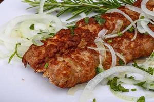 Kebab with onion rings photo