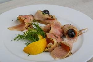 Salted salmon with olive photo