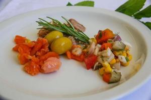 Tuna, salmon and shrimp salad photo