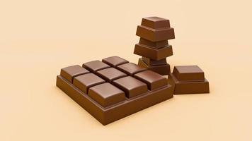 pila de barra de chocolate aislado sobre fondo de caramelo suave ilustración 3d foto
