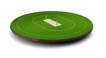 campo de juego de cricket wickets campo de juego deportivo, estadio de césped o arena circular para series de cricketer, césped verde o terreno para bateador, jugador de bolos. ilustración 3d de campo foto