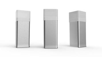 Ilustración 3d de contenedor de forma de cilindro cuadrado de tarro de metal rugoso realista