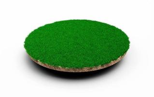 Grass circle isolated 3D Illustration round soil ground cross section with earth land and green grass photo