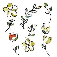 set of one line art of botanical flower in minimal design vector