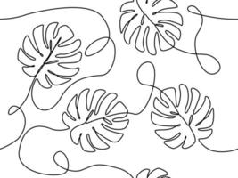 seamless one line design of tree leaves in minimal doodle style for botanical background vector