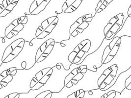 Exotic banana leaf in one line drawing in seamless pattern background design vector