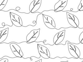 seamless one line design of tree leaves in minimal doodle style for botanical background vector