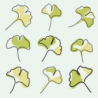 set of continuous one line illustration of ginkgo autumn tree leaf vector