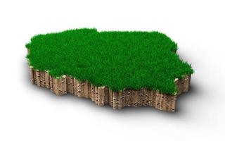 Poland map soil land geology cross section with green grass and Rock ground texture 3d illustration photo