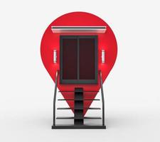 localizador rojo del pin del navegador. escaleras luz espacio vacío puntero de mapa gps creativo. signo de geolocalización aislado sobre fondo blanco. tienda, mercado, tienda outlet ilustración 3d foto