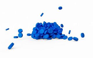 Blue plastic polymer granules on a white background 3d illustration photo