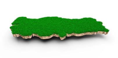 Turkey Map soil land geology cross section with green grass and Rock ground texture 3d illustration photo