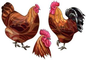 The hand drawn set of chicken. The breed of new hampshire chicken vector
