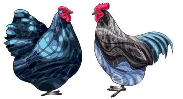 The hand drawn set of chicken. The breed of blue orpington vector