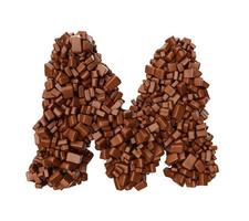 letra m hecha de trozos de chocolate piezas de chocolate letra del alfabeto m ilustración 3d foto