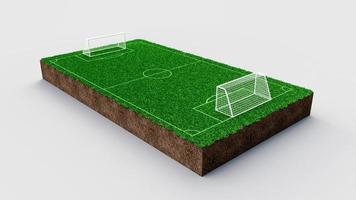 campo de fútbol y pelota de fútbol, hierba verde, realista, fondo blanco, ilustración 3d foto