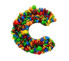 letra c de caramelos de arco iris multicolor festivo aislado sobre fondo blanco ilustración 3d foto