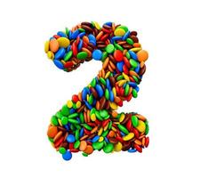 Digit 2 of multicolored rainbow candies Festive isolated on white background Two Letter 3d illustration photo