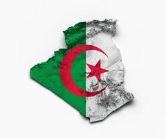 mapa de argelia bandera mapa de altura de color de relieve sombreado sobre fondo blanco ilustración 3d foto