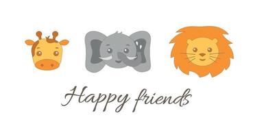 Happy cute wild african animals - lion, elephant, giraffe vector