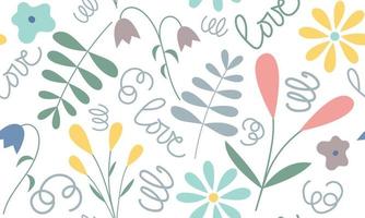 Summer multi color flowers and leaves pattern vector