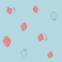 Strawberries minimal pattern on the blue background vector